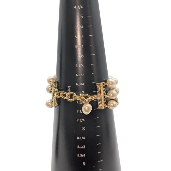 VTG Joan Rivers Gold Tone Faux Baroque Pearl Triple Strand Hook Clasp Bracelet - Picture 5 of 8